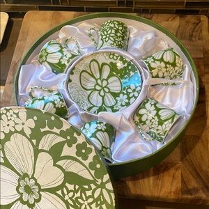 Floral Green and White Tea Set